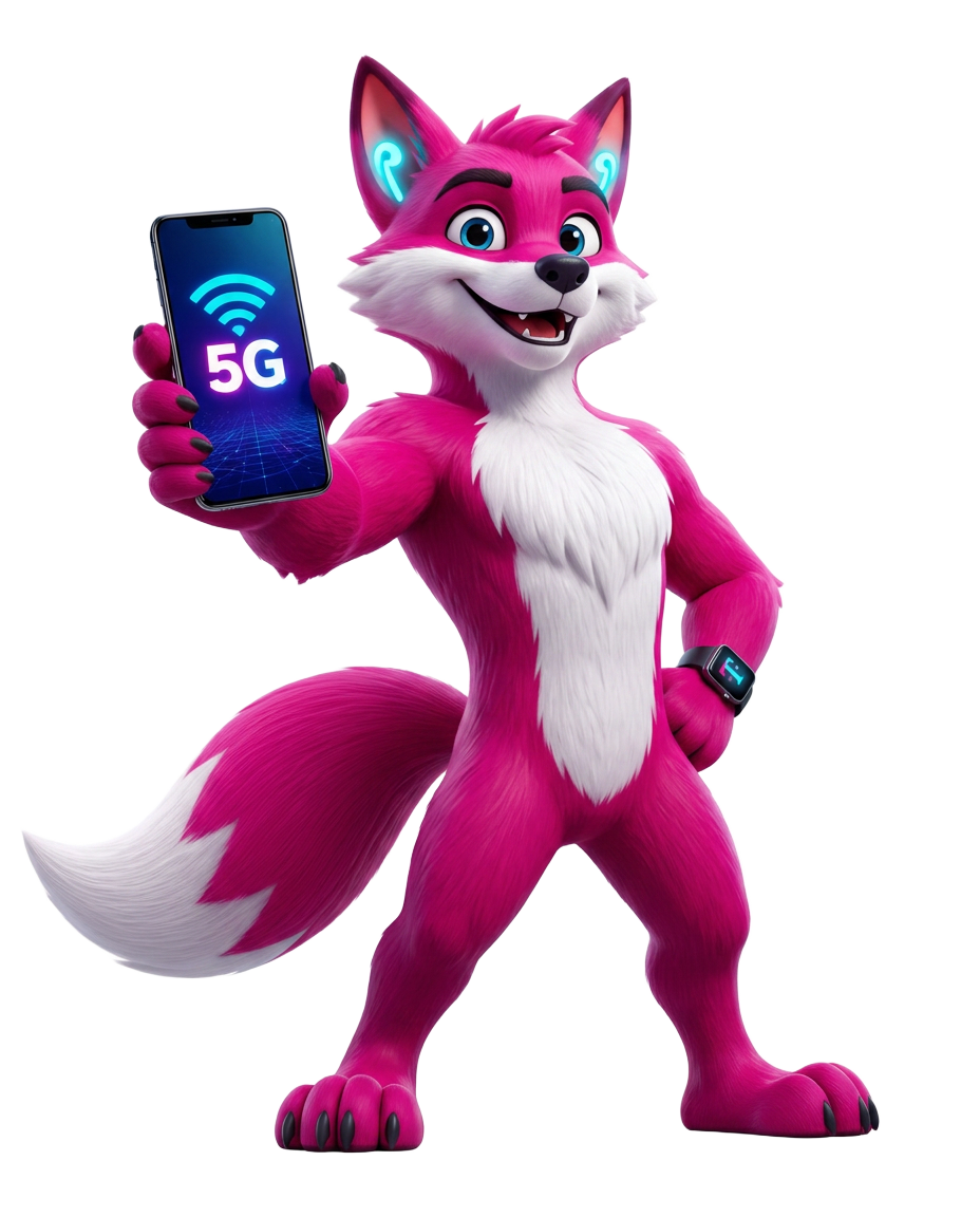 Mascote TERA MOBILE – raposa representando a operadora MVNO com Chip Virtual eSIM e Planos 5G no Brasil